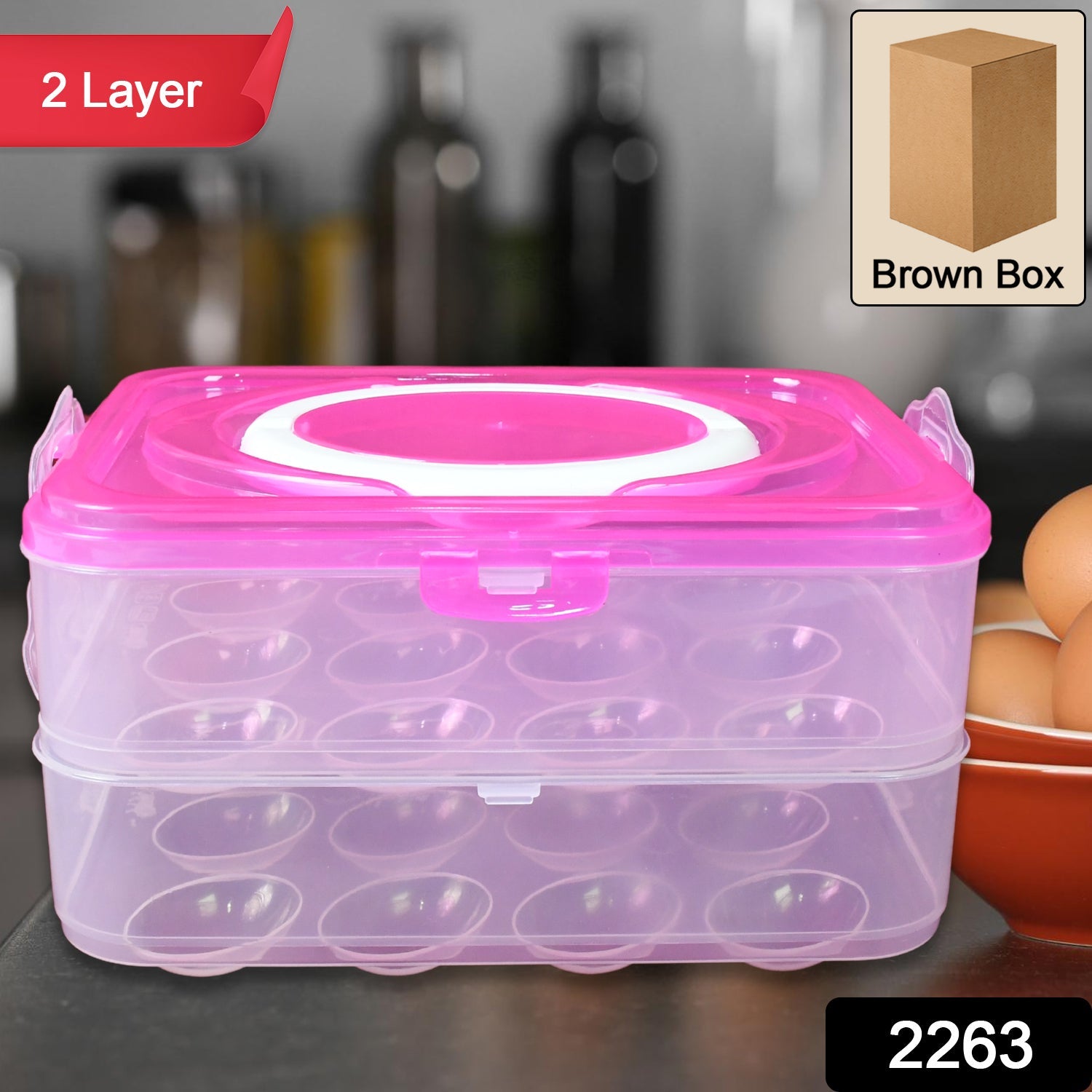 Transparent double layer egg storage box with a secure airtight lid.