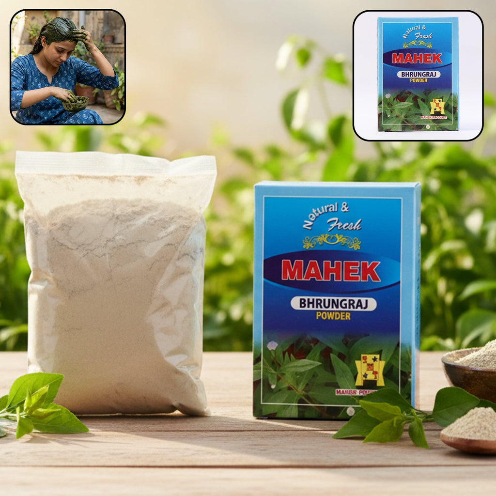 Bhringraj Powder in natural herbal hair care packaging