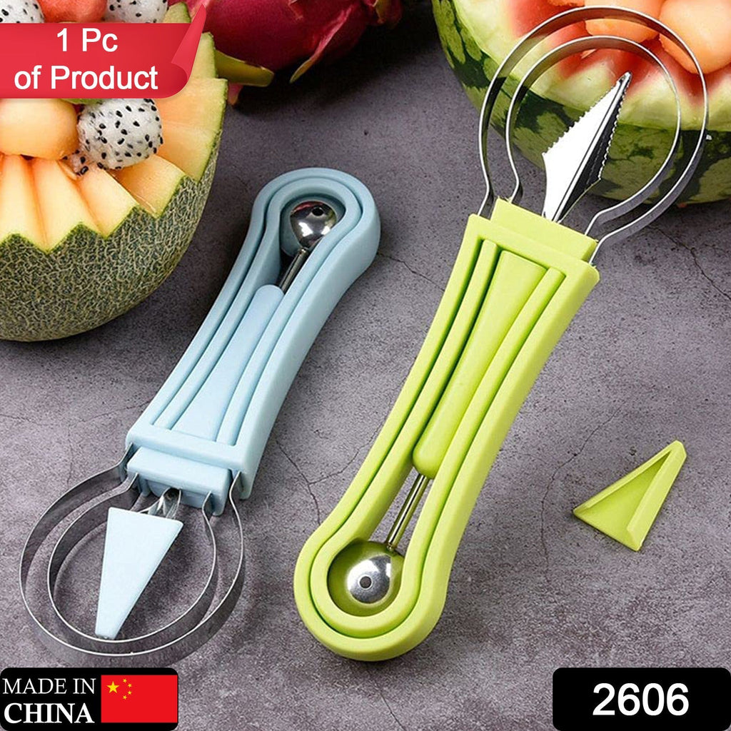 Assembled fruit baller and scooper tool, ready for use in the kitchen.