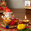 Ganesha pooja thali set with idol and decorative bowls for religious rituals