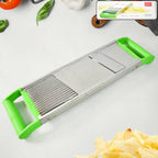 Close-up of Apex stainless steel vegetable slicer showing blade details