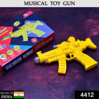 Child holding a Musical Transparent Toy Gun with a clear design and active rainbow lights.