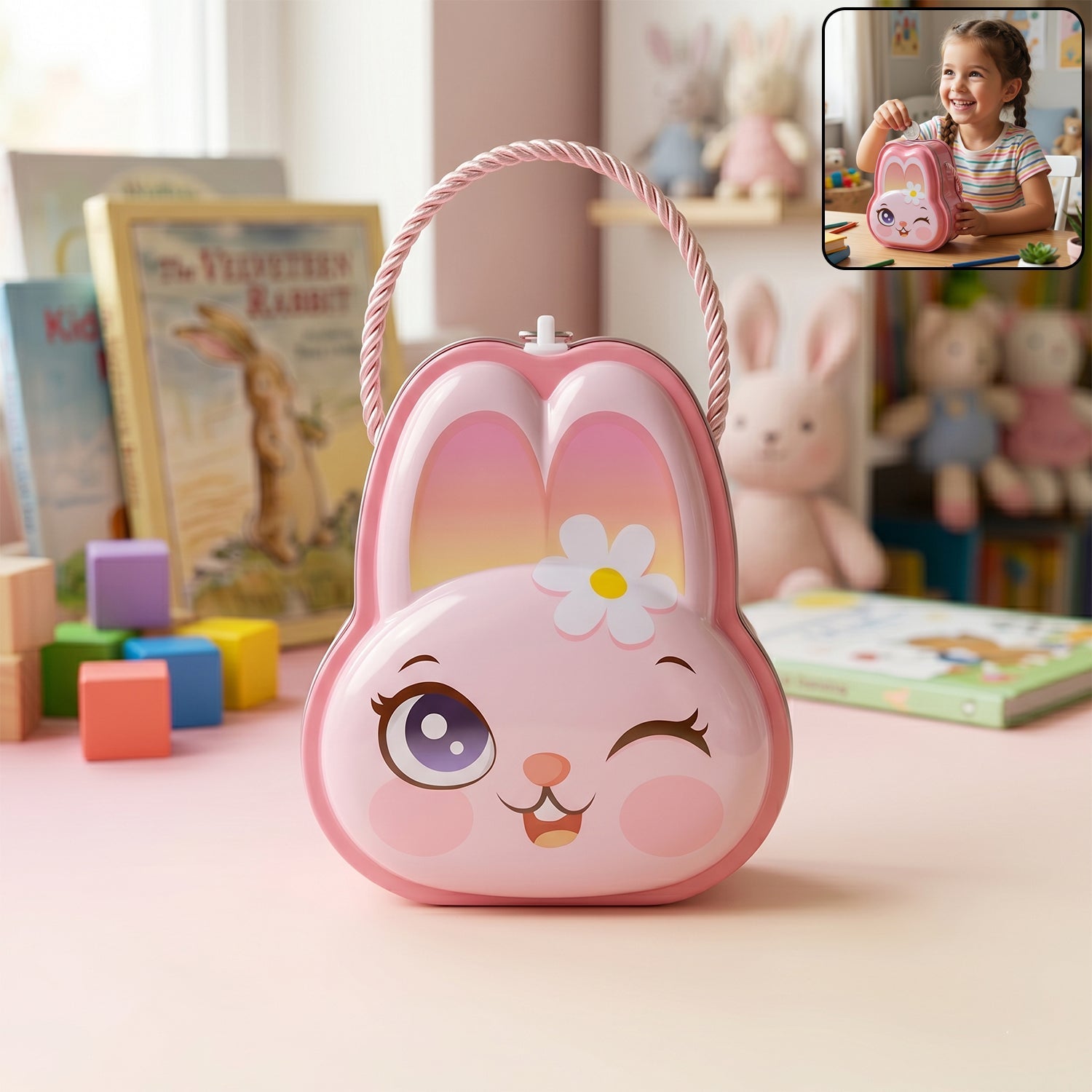 Durable metal piggy bank with a lock and key, ideal for kids' savings