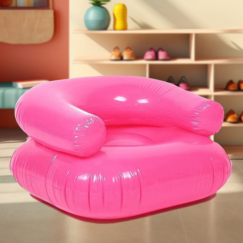 Child-friendly inflatable sofa chair in blue, designed for indoor and outdoor use.