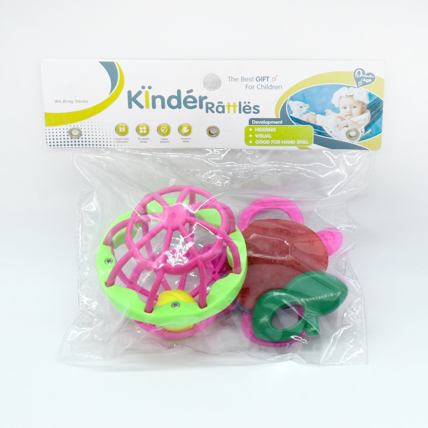 Colorful baby rattle set with various textures for sensory stimulation and fun infant play.