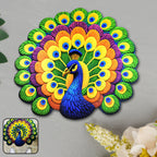 Front view of round peacock design anti-slip floor mat with soft velvet surface