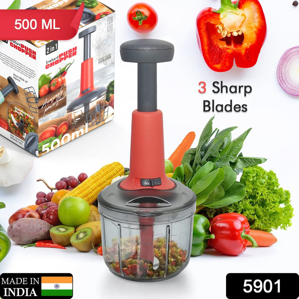 Ergonomic mini hand press chopper with a sleek matte finish and durable stainless steel blades.