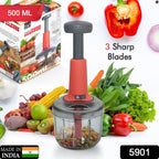 Ergonomic mini hand press chopper with a sleek matte finish and durable stainless steel blades.
