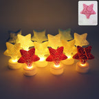 Set of star shape LED tealight candles with cracked pattern decorative toppers