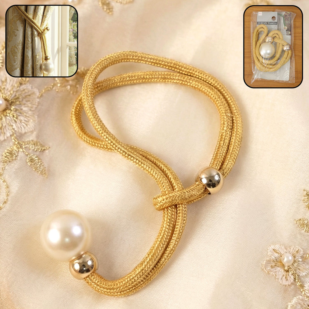 Elegant decorative curtain tieback with pearl accent and braided rope