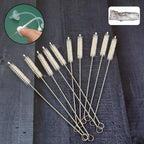 Set of 10 straw and bottle cleaning brushes with flexible wire handles and nylon bristles