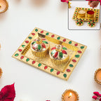 Elegant Raksha Bandhan Pooja Thali with kumkum holder, ideal for festive prayers.