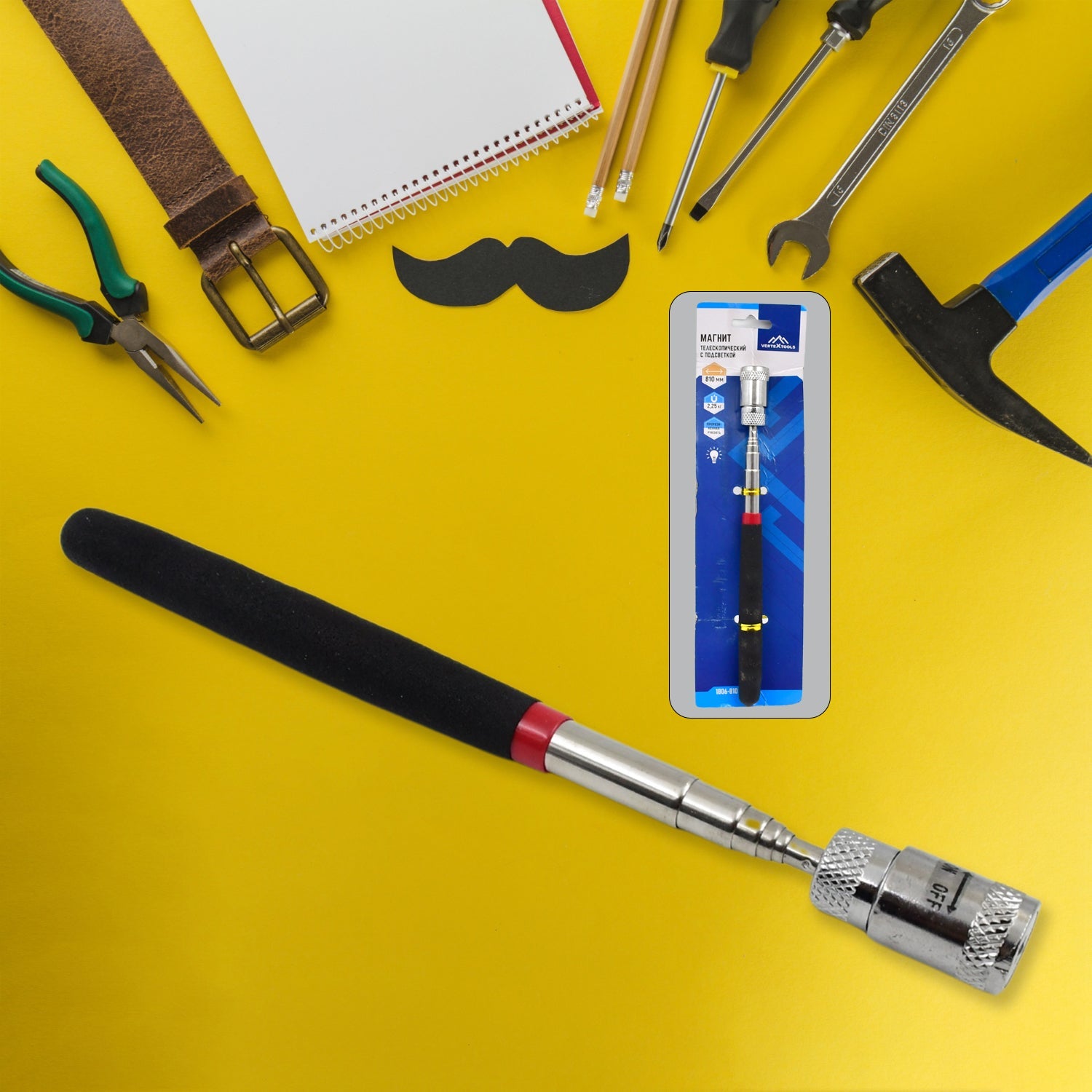 Telescopic Magnetic Pick Up Tool with LED light extended.