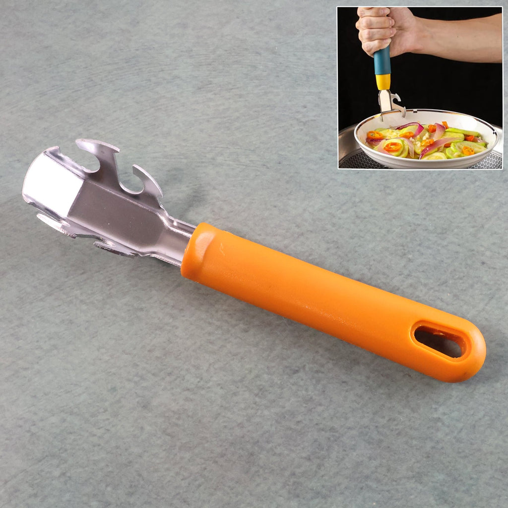 Stainless steel hot pot gripper securely lifting a pan
