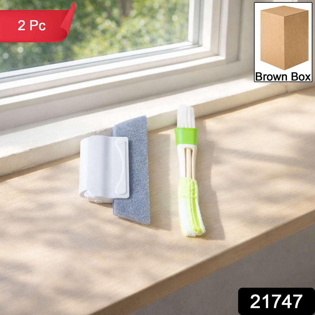 Window cleaning tool set includes sponge scrubber and microfiber brush for multipurpose use