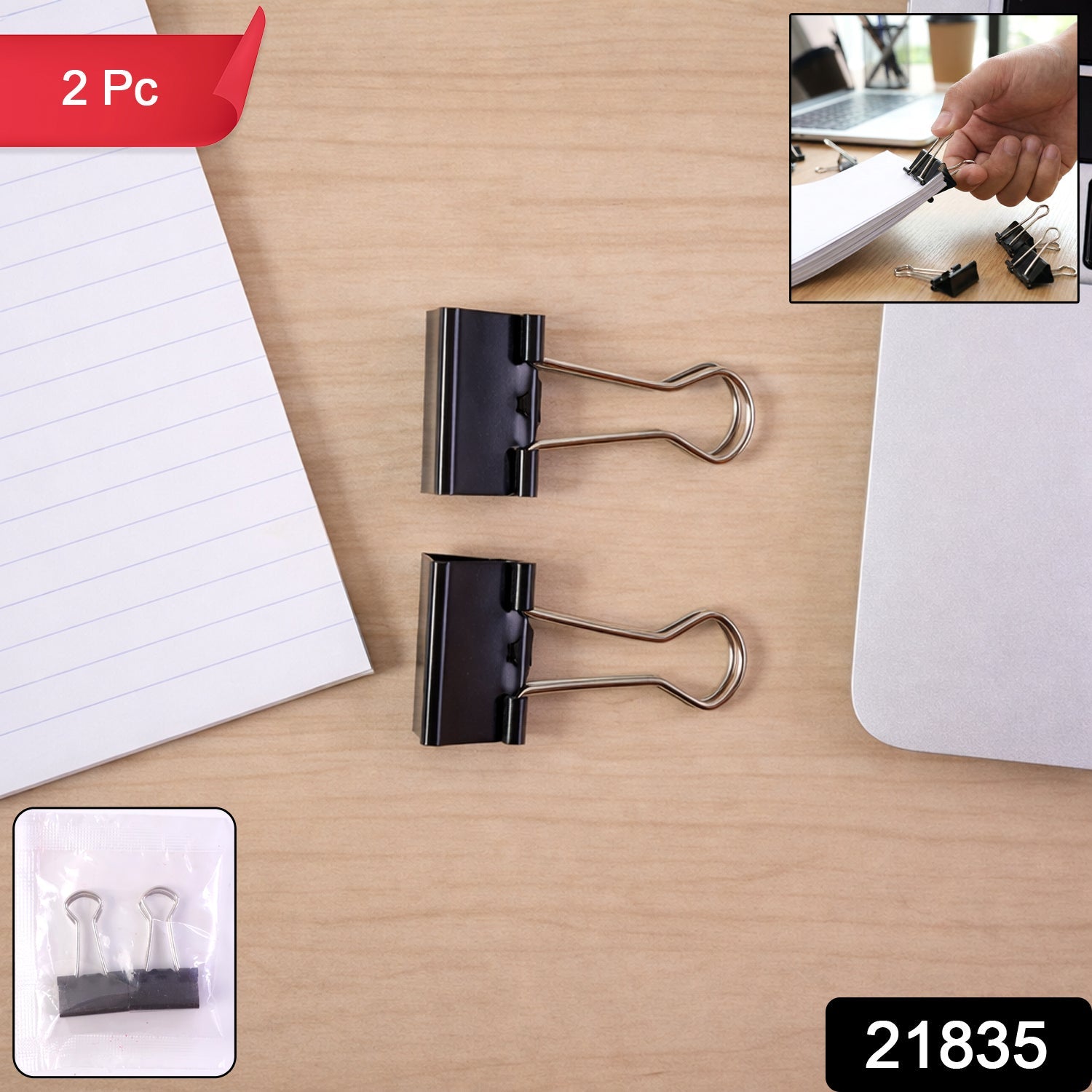 Pack of two strong metal binder clips for office and home use