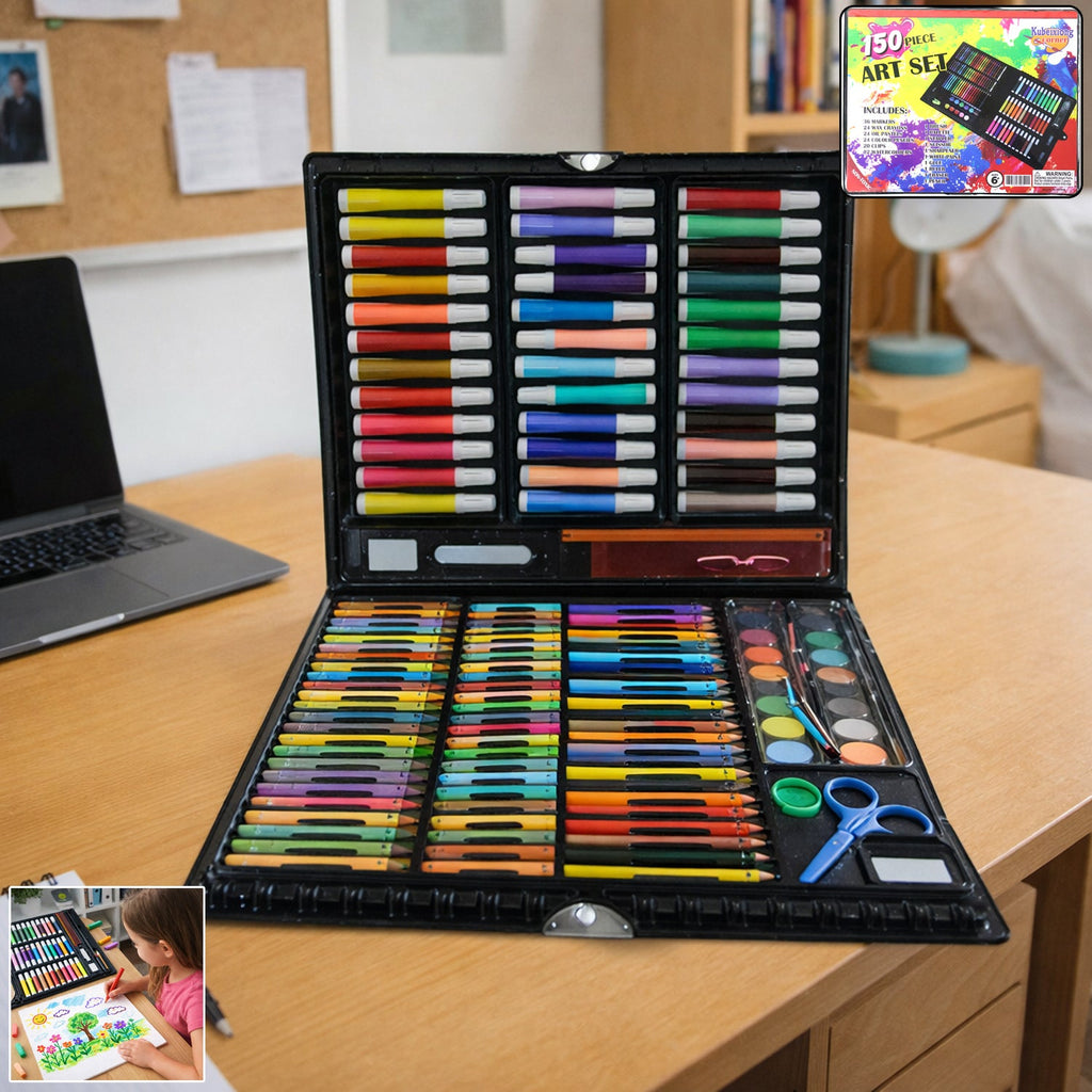 Complete 130-piece art and drawing color kit with sketch pens and crayons