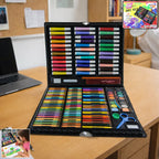 Complete 130-piece art and drawing color kit with sketch pens and crayons