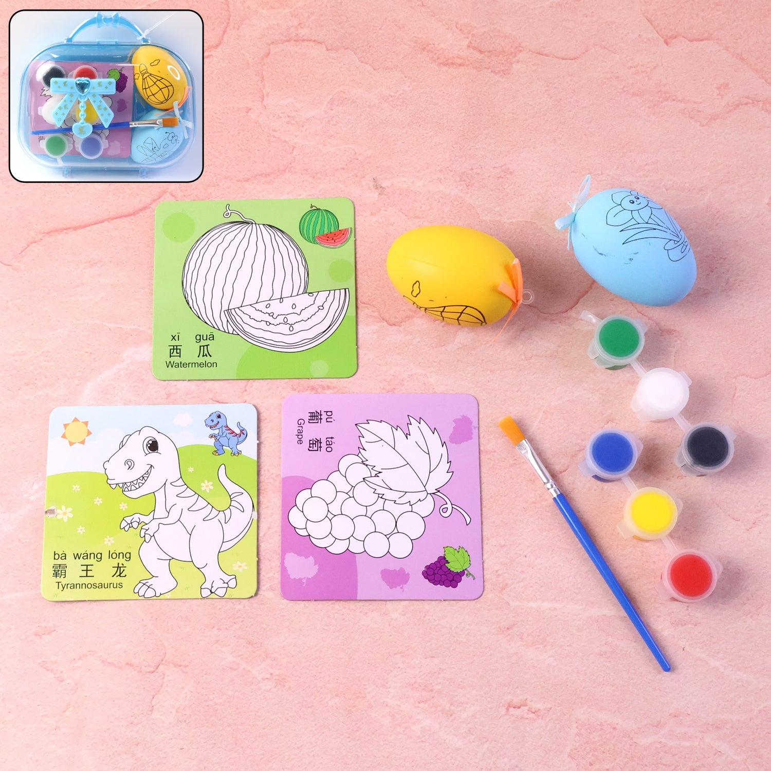 Creative painting set for kids featuring vibrant paint colours and brush