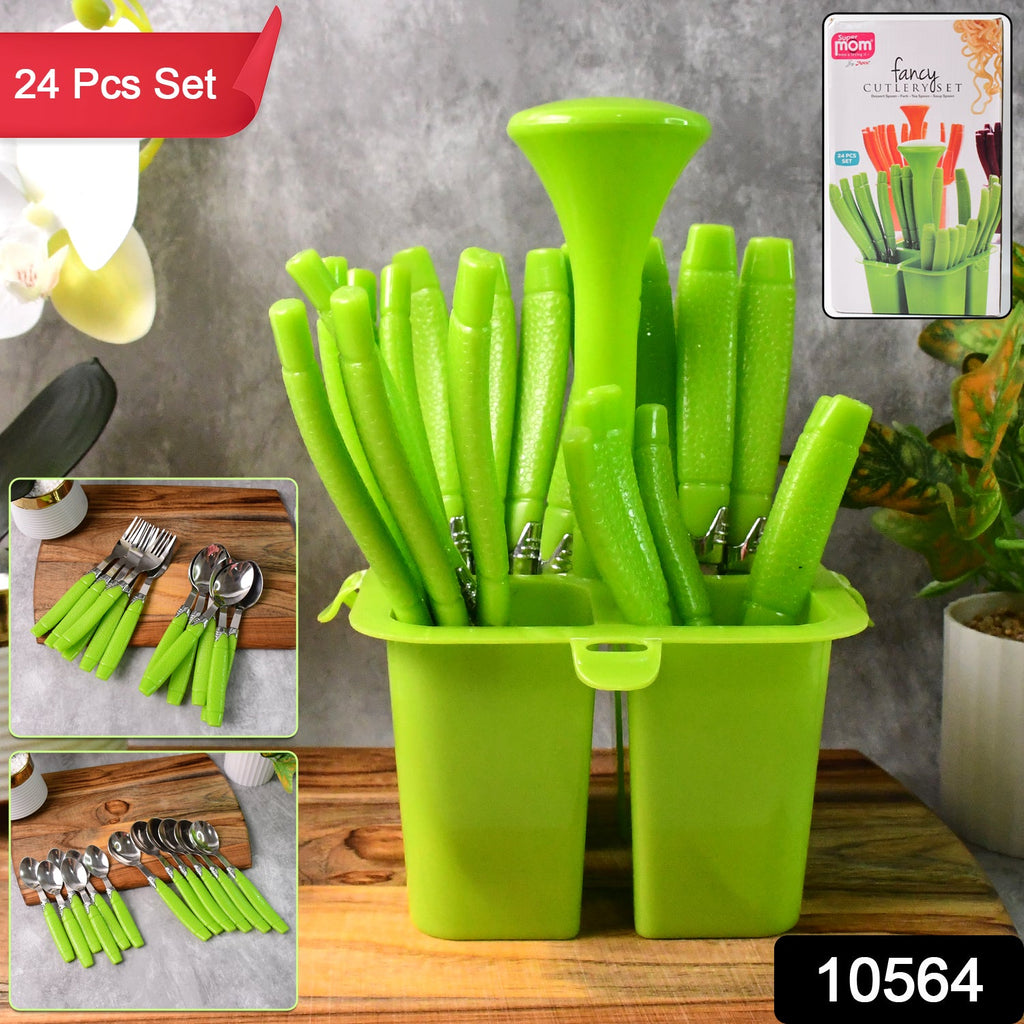 Elegant stainless steel cutlery set showcasing spoons and forks for dining table