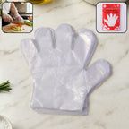 Pack of 100 disposable transparent plastic gloves for food safety and cleaning