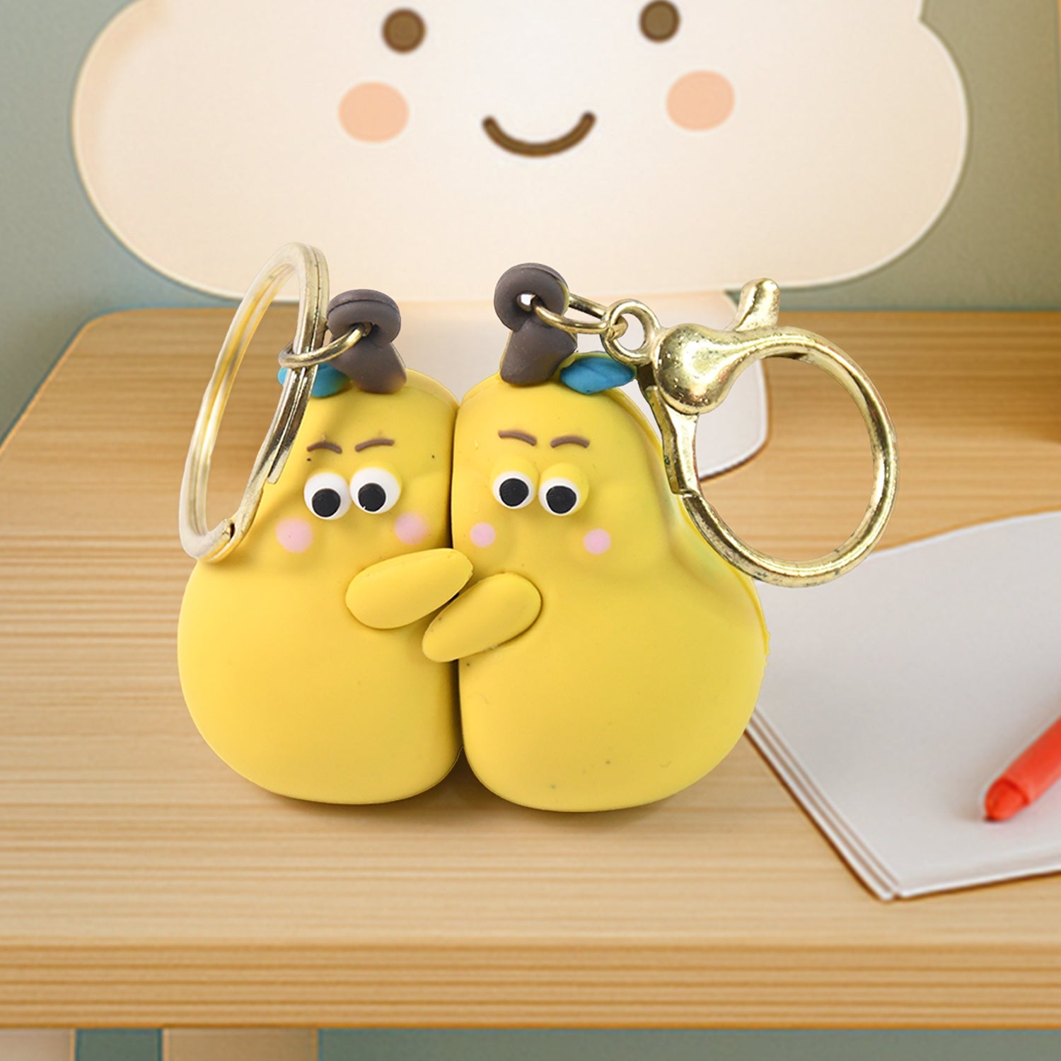 2-in-1 Cute Cartoon Couple keychain set with soft rubber hugging figures