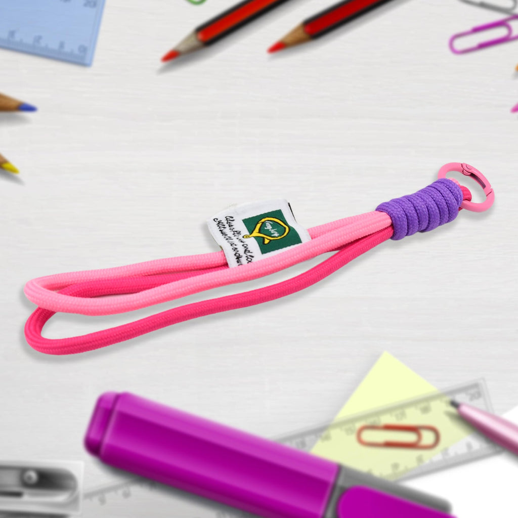 Multi-color phone wrist strap made from durable nylon, displayed clearly.
