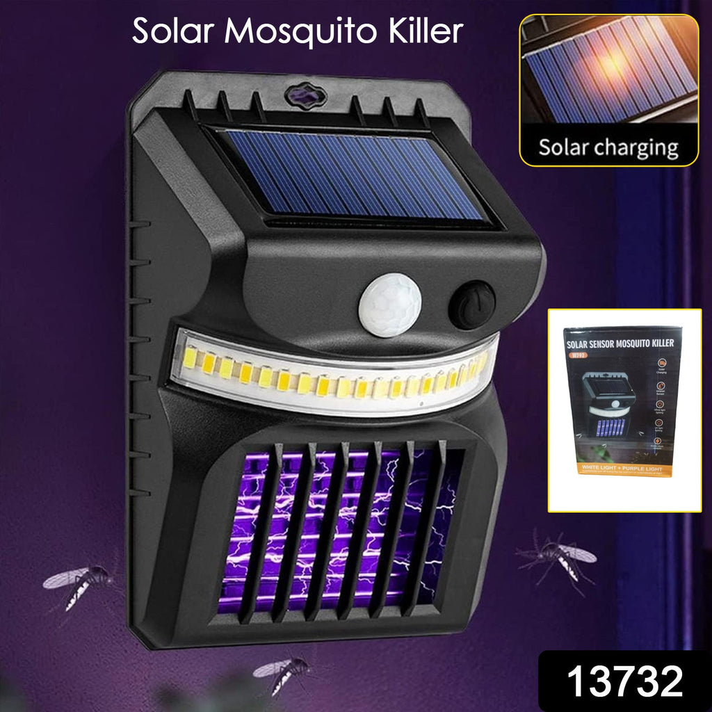 Close-up of the solar panel on the outdoor mosquito zapper lamp.