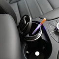 Portable car ashtray with secure lid and glowing blue LED light