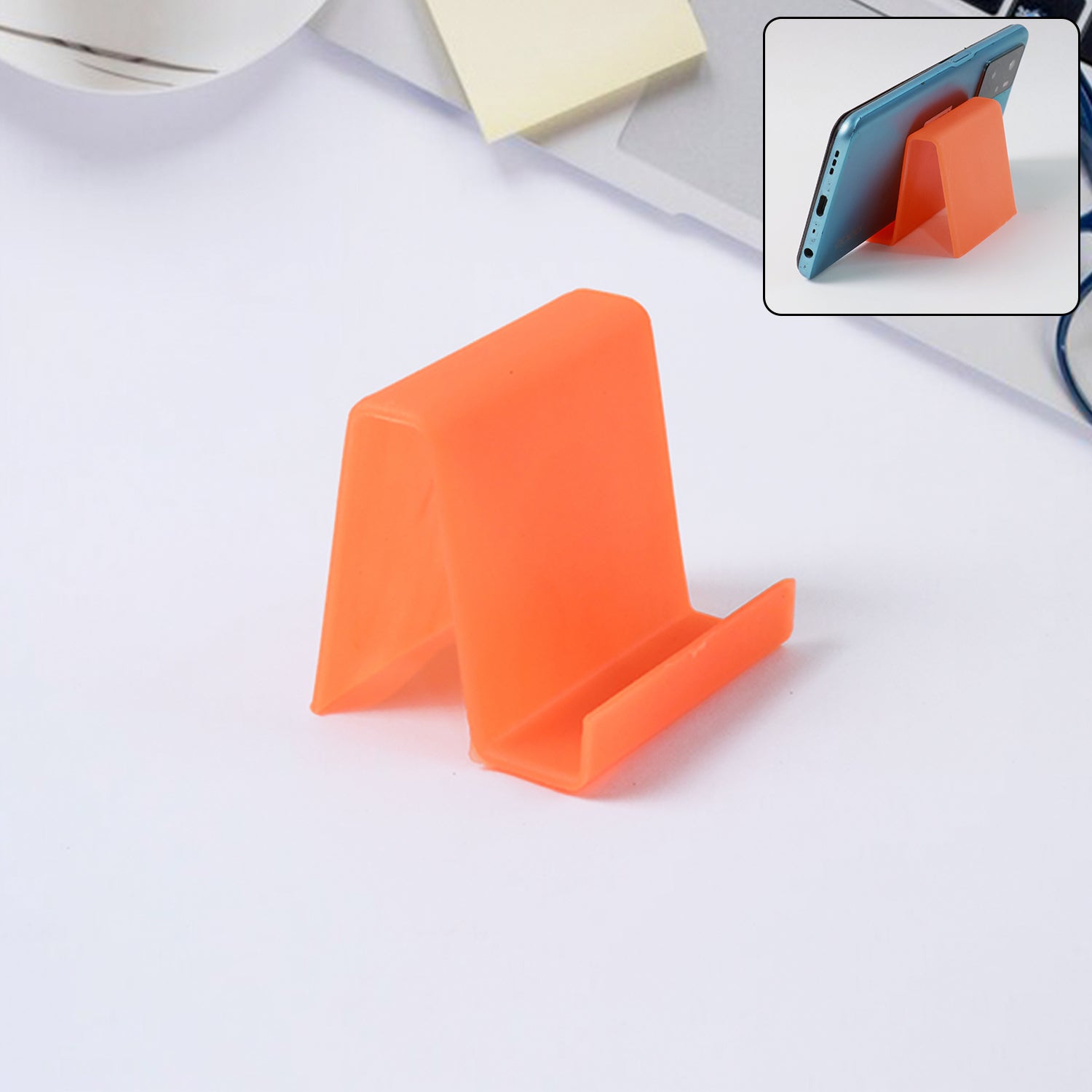 Compact plastic smartphone stand side profile showing design