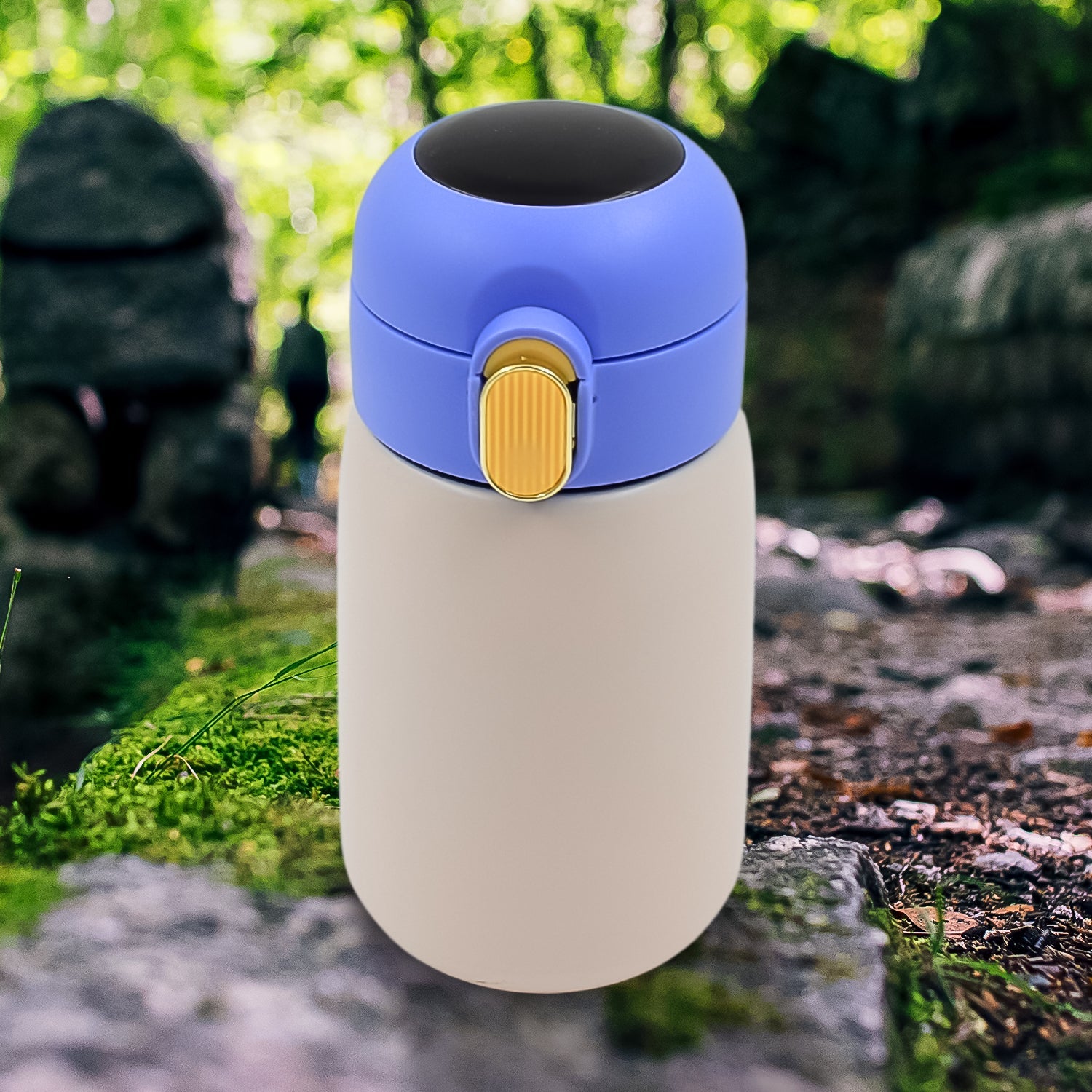 Smart vacuum insulated water bottle showing LED temperature display.