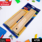 The compact box containing the 12 colorful wooden pencils, ruler, and sharpener, ready for use.