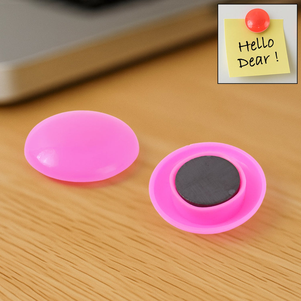 Pink 30mm circular plastic board magnet button on white background