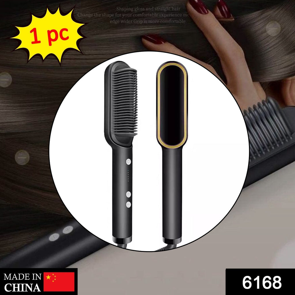 Ergonomic hair straightener brush for easy detangling and styling.