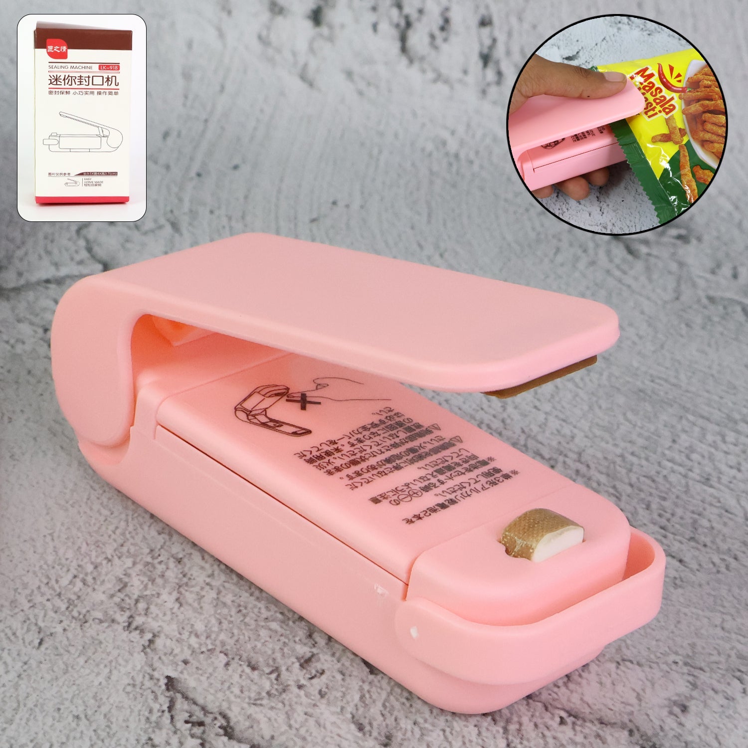 Compact Mini Plastic Bag Sealer shown from the front, ready for use.