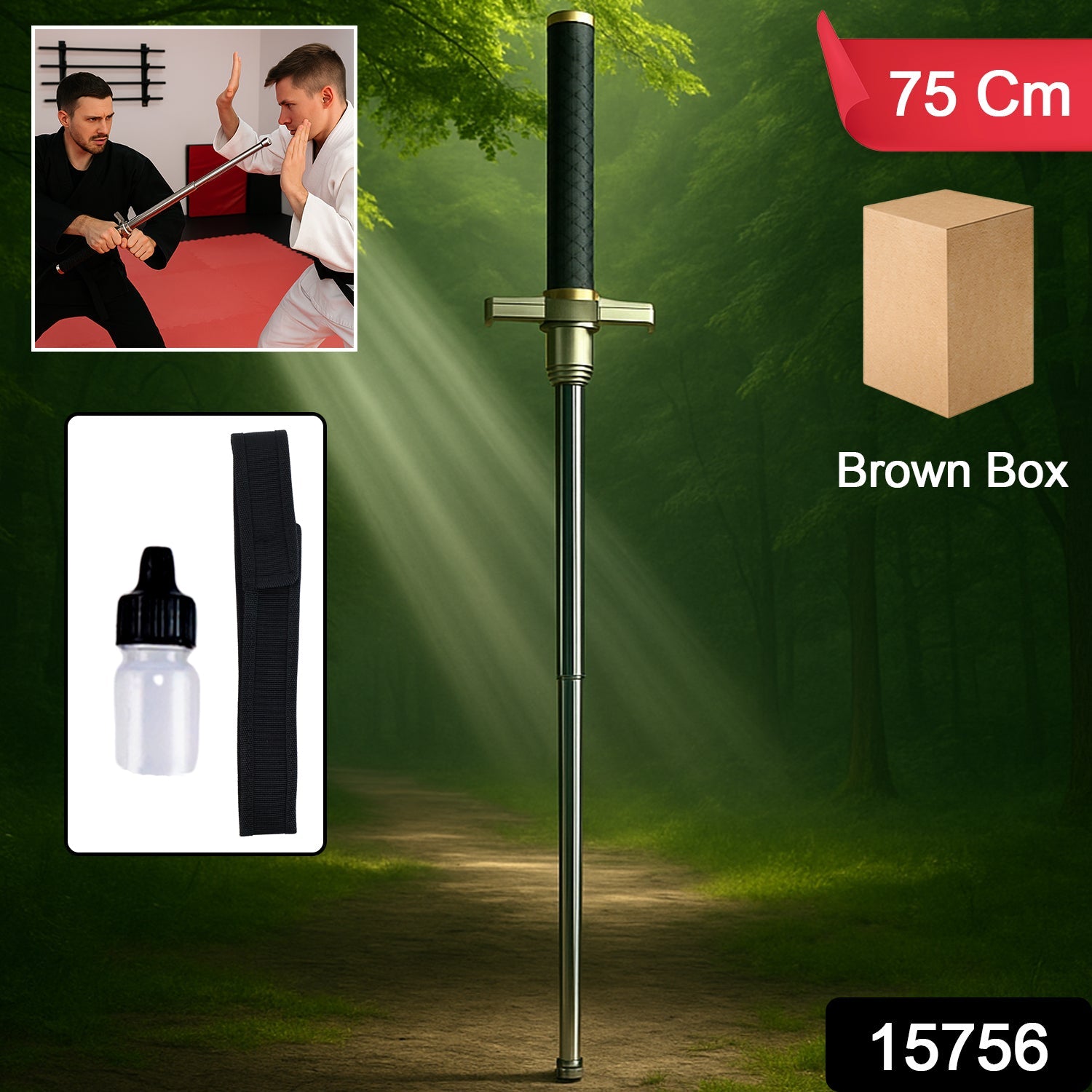 An extended Indo Glow Folding Walking Stick standing upright, showcasing its durable design.