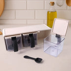 Close-up of Grinss modular spice storage box set featuring airtight hinged lids