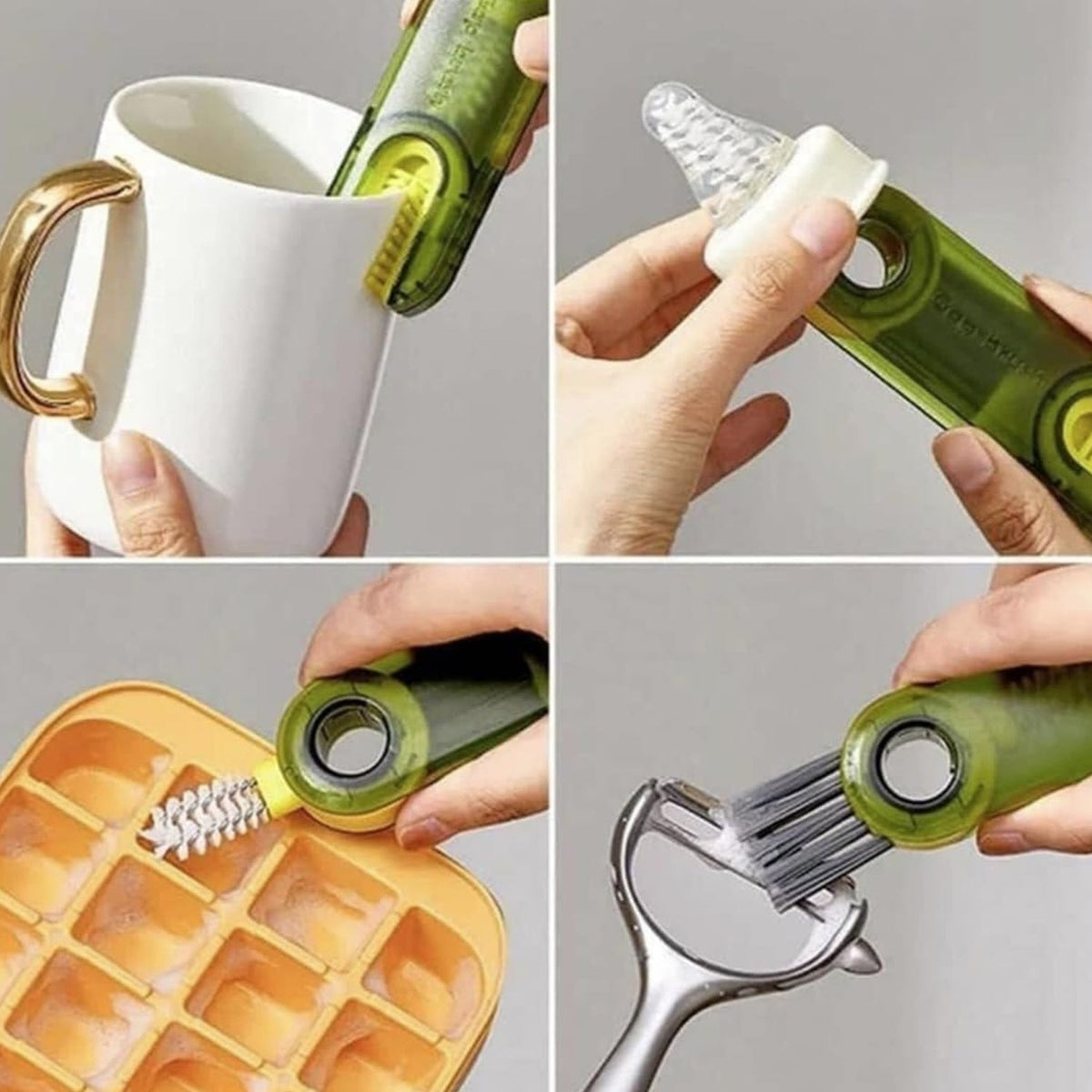 A versatile 3-in-1 bottle cleaning brush in a vibrant color, ready for use.