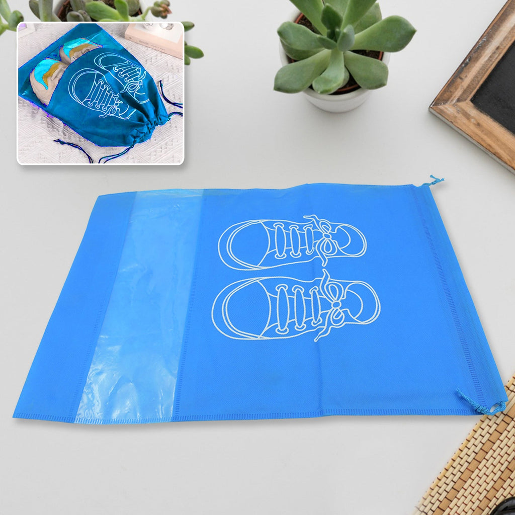 Portable waterproof shoe bag for travel, shown folded compactly on a white surface.