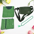 A comprehensive Hajj Kit Bag set, displaying the shoulder bag, prayer mat, tasbih, and small utility pouch.