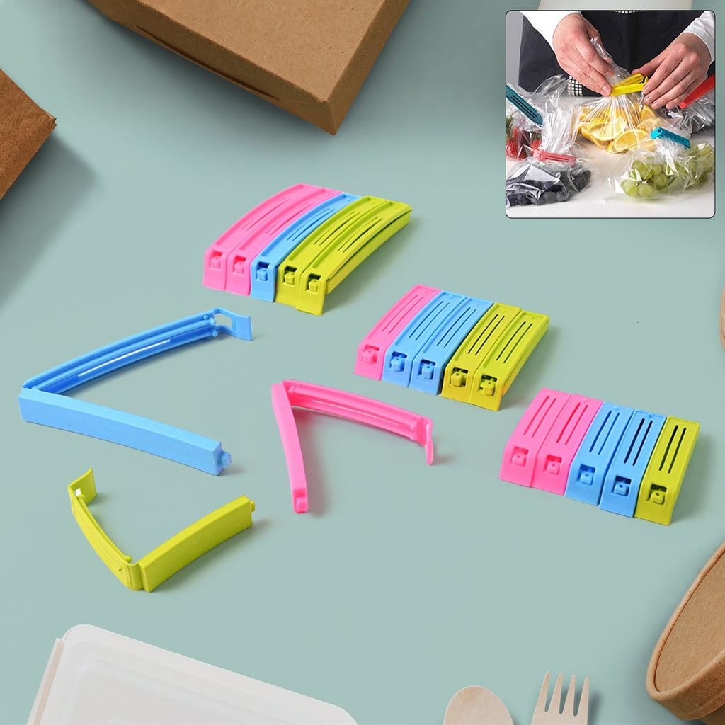 18-piece plastic pouch sealer clips set in assorted colors for airtight sealing