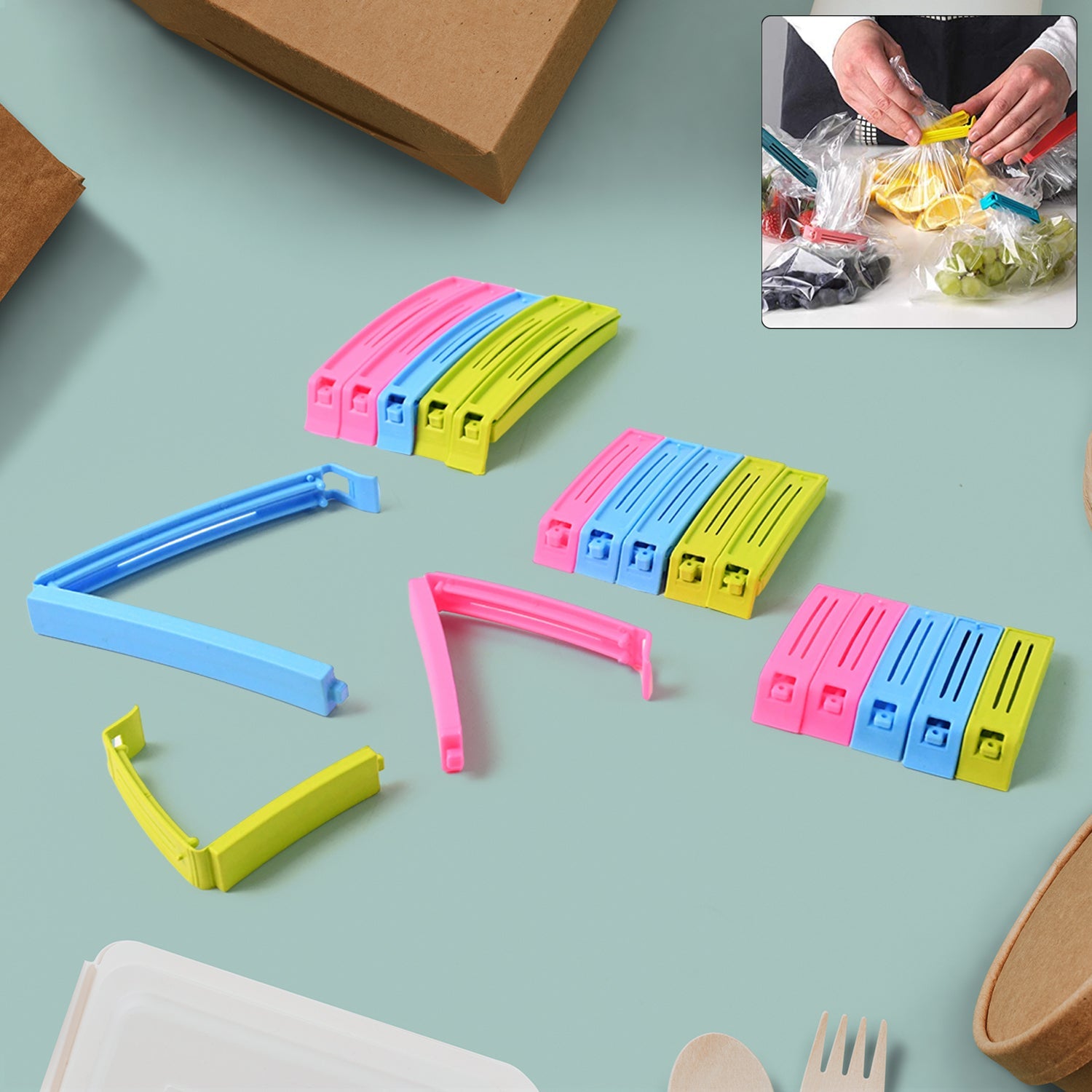 18-piece plastic pouch sealer clips set in assorted colors for airtight sealing