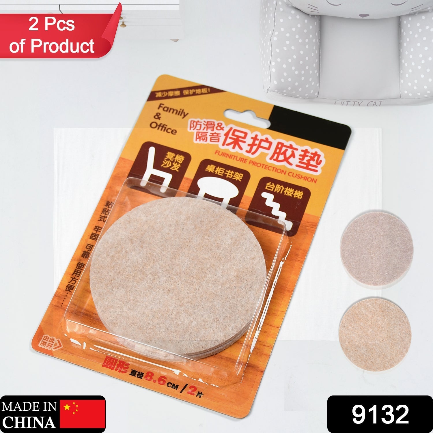 A person applying an adhesive-backed cork coaster to a surface as part of a DIY craft project.