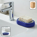 Plastic soap holder tray with drainage slots, ideal for bathroom sink