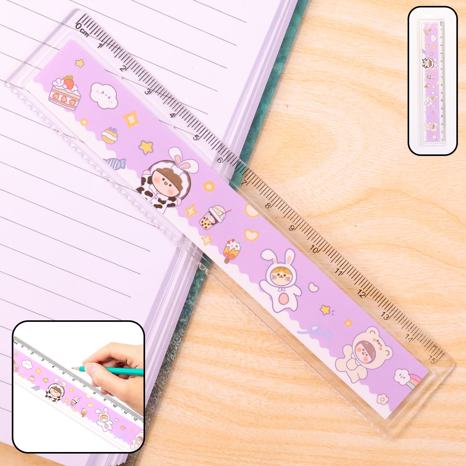 Kids plastic ruler with colorful cartoon design for school use