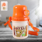 Kids plastic cartoon cup with lid and strap, 350 ML capacity