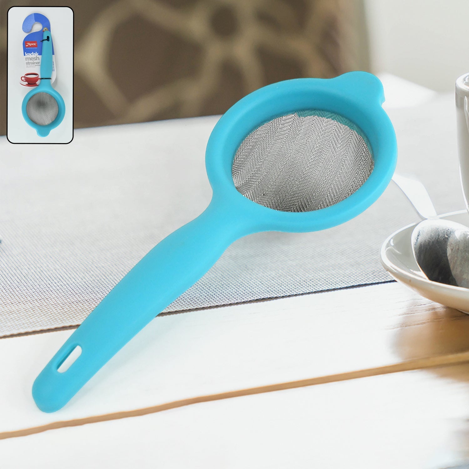 Kadak fine stainless steel mesh strainer angled view