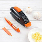 Side view of the sleek and modern design of the ToolMate Pro garlic press.
