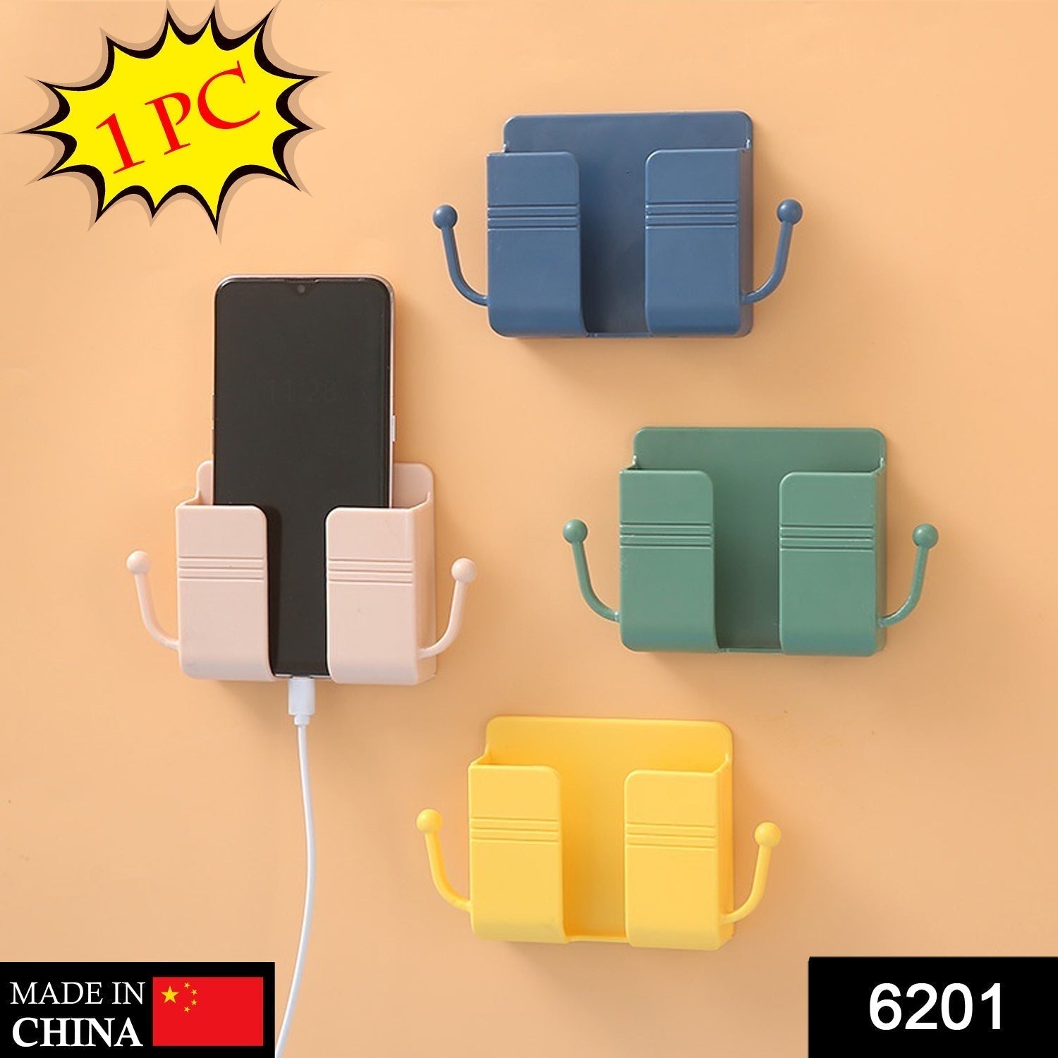 Side view of the wallmount phone holder, highlighting its sturdy hook design.