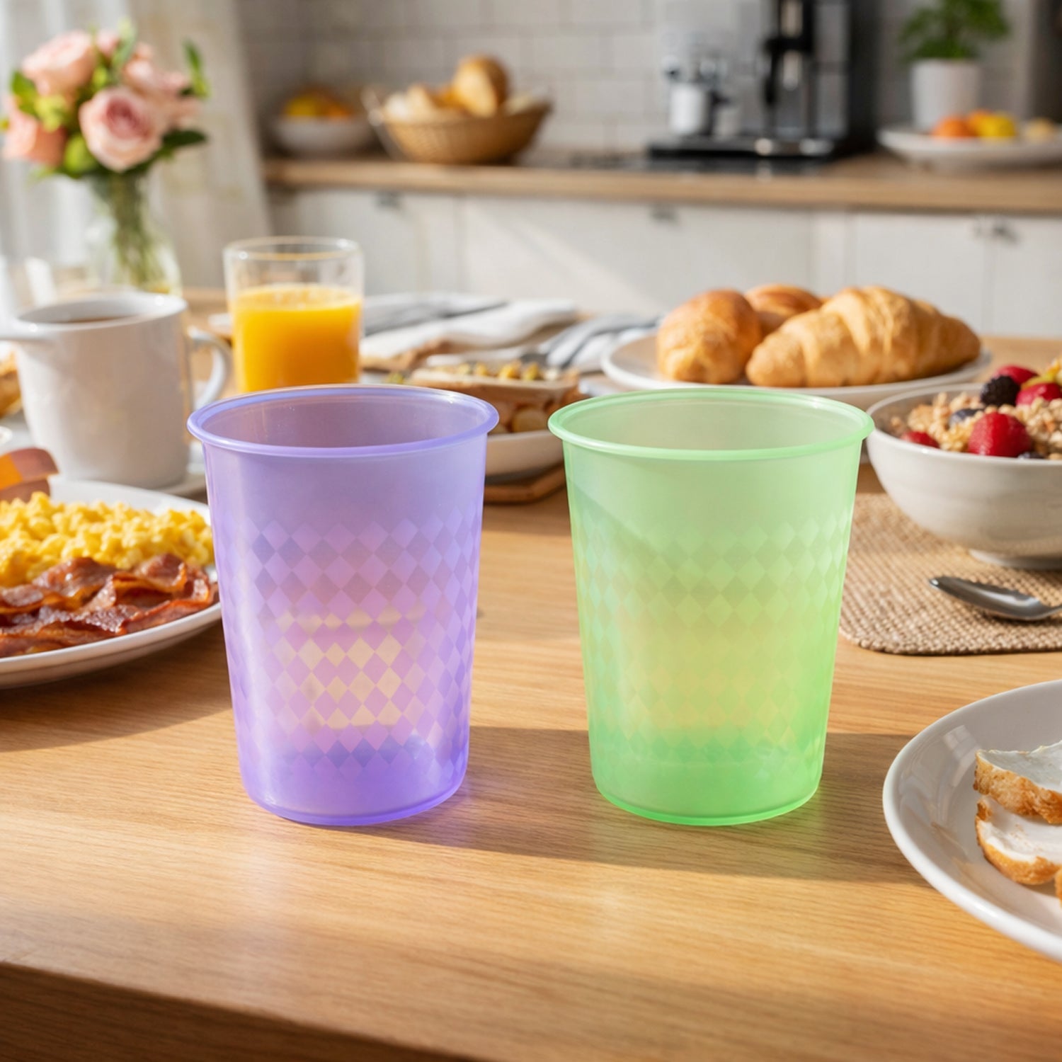 Side view of reusable plastic drinking glass with 200 ML capacity
